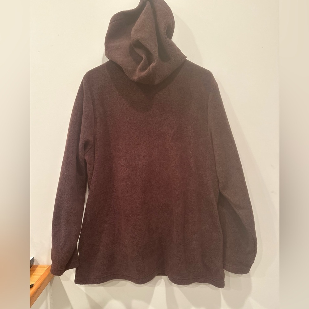 Quacker Factory Chocolate Brown Fleece Hoodie with Embellished Zipper Cozy Sz L - Picture 3 of 10